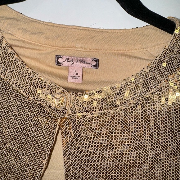Kids Ruby & Bloom Gold Sequin Bolero Jacket Top Size 7/8 - Picture 2 of 4